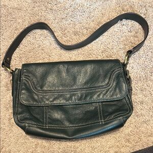 Forest Green Leather Shoulder Bag with Adjustable Strap